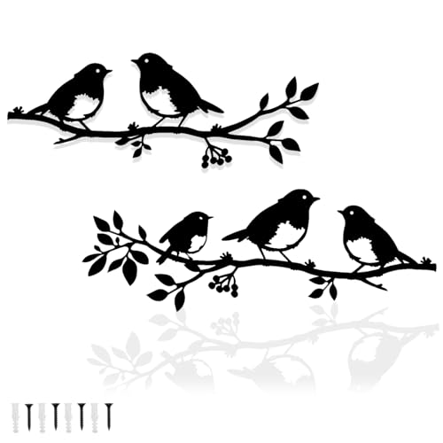 Pduoduo 2 Stück Metall-Vögel-Wandkunst,hängende Blätter mit Vögeln,Metall Ornament Zweig Wand hängende Zeichen für Balkon Indoor Outdoor Dekoration von Pduoduo