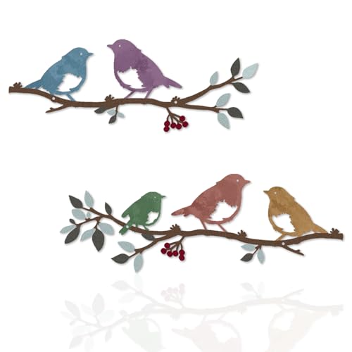 Pduoduo 2 Stück Metall-Vögel-Wandkunst,hängende Blätter mit Vögeln,Multicolor Metall Ornament Zweig Wand hängende Zeichen für Balkon Indoor Outdoor Dekoration von Pduoduo