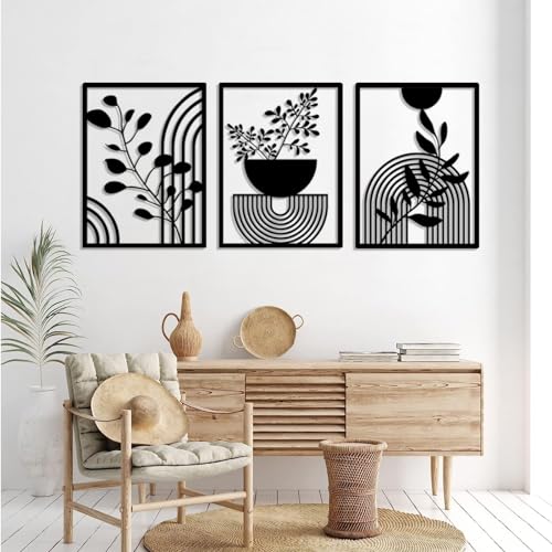 Pduoduo 3 Panels abstrakte Metall Boho Wanddekor, moderne geometrische schwarzes für Haus Schlafzimmer Wohnzimmer (22 * 16.5in) von Pduoduo