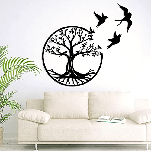 50cm Tree Life Metall-Wandkunst,Baum Leben Metallwandschild, Baum und Vögel,Dekoration für drinnen und draußen, Garten(19,7 Zoll) von Pduoduo