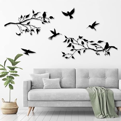 Pduoduo Große Metallvögel Wandkunst,Metall Vögel Wanddekoration Hängende Blätter mit Vögeln,Rustikale Vogel Dekor,Blatt Wanddekoration für Innen und Außen von Pduoduo