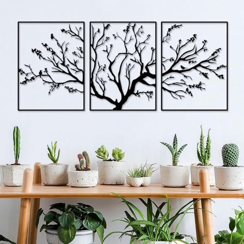 Pduoduo Großer Baum des Lebens Metall Wanddekor 3 Panels Baum Zweig Metall Ornament hängende Zeichen Moderne Metallzweig Wanddekoration für Haus Wanddekor (53in x 23,6in) von Pduoduo