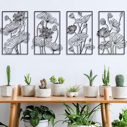 Pduoduo Metall Abstrakte Pflanze Floral Line Art Wanddekoration,Blume Minimalistische Wandkunst,Linie Blume Moderne Hängende Skulptur 4 Panel von Pduoduo