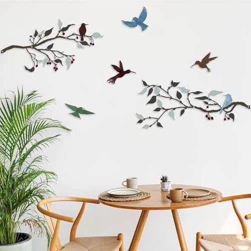 Pduoduo Metall-Gartendekor Vogel-Wandkunst-Set Multicolour -Vogel-Wandkunst lebendige Metall-Vögel auf Zweig Wand hängende Dekoration Ideal für Innen- und Außen Garten oder Haus Dekoration von Pduoduo