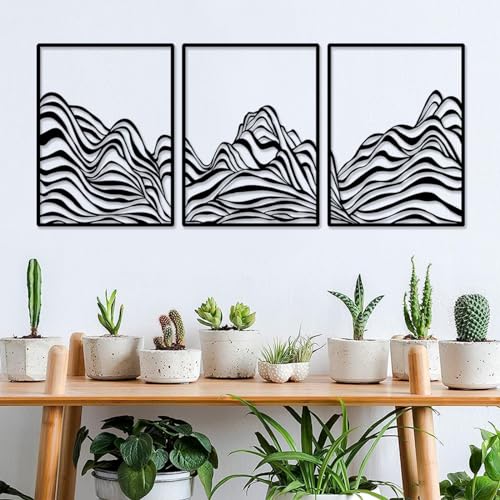 Pduoduo Moderne minimalistische Linie Metall Berg Wandkunst Dekor, abstrakte Bergkette nach Hause Dekor, Berg rustikalen Metall hängenden Zeichen (W:53inch, H:23.6inch) von Pduoduo