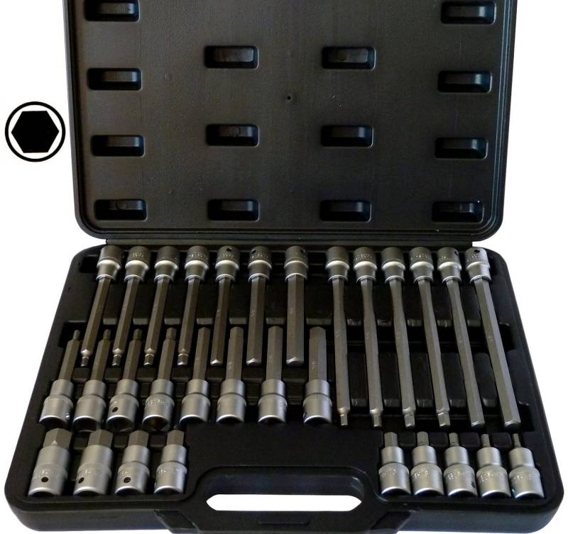 PeTools Bit- und Steckschlüsselset 30tlg Innen-Sechskant Steckschlüsseleinsätze 5-19mm, Bitsatz, S2 Stahl, 30-St. von PeTools