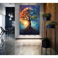 Colorful Tree Of Life Painting On Canvas, Symbolic Art Print, Abstract Print Nature Wall Prints Home Decor Gift 45 von PeacefulPrintForYou