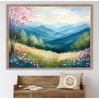 Smoky Mountains Painting Spring Flowers Watercolor Art Print Appalachian Landscape Wall Mountain Forest Framed 86 von PeacefulPrintForYou