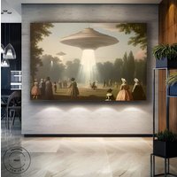 Victorian Landscape Funny Altered Art Print Ufo Printable Wall Eclectic Alien Abduction Banksy Prints Ready To Hang Framed 50 von PeacefulPrintForYou