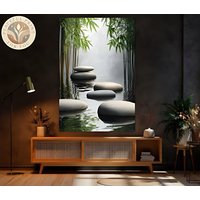 Wall Art Zen Garden Canvas Relaxing Bamboo & Stones Decor Calming Nature Scene For Home Meditation Room Framed Ready To Hang 135 von PeacefulPrintForYou