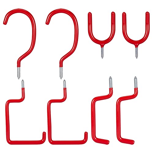 Set Mit 8 Fahrrad Lagerung Haken, Wandhaken Edelstahl PVC-beschichtet Schraubhaken, Garagenhaken, Stahl Strapazierfähige Doppelhaken, Universal Haken Sortiment Für Leitern, Geräteschuppen(Rot) von Peaceharmo
