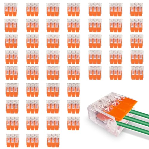 Peaceya 50 Stück Kabelverbinder 3-Leiter, Klemmen bis 4 mm², Verbindungsklemmen Klemme mit Betätigungshebel, Kabelklemmen Elektro, Klemme Lüsterklemmen für Feste Kabe von Peaceya