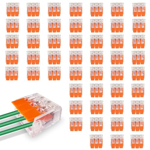Peaceya 50 Stück Kabelverbinder 3-Leiter 450V, Klemmen bis 4 mm², Verbindungsklemmen Klemme mit Betätigungshebel, Kabelklemmen Elektro, Klemme Lüsterklemmen von Peaceya