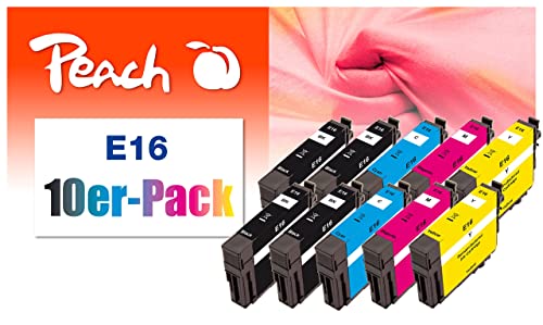Peach E16 10er-Pack Druckerpatronen (4xBK, 2xC, 2xM, 2xY) ersetzt Epson No. 16, C13T16264010 für z.B. Epson WorkForce WF -2010 W, Epson WorkForce WF -2500, Epson WorkForce WF -2510 WF von Peach