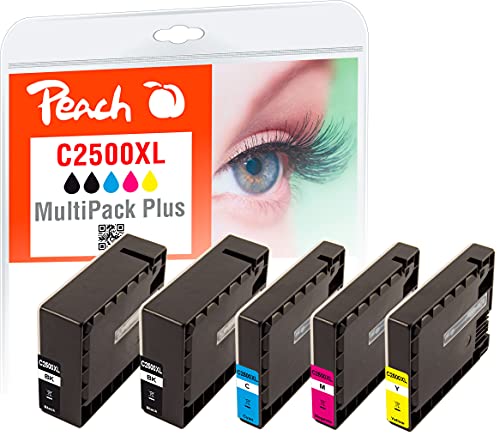 Peach C2500 Spar Pack Plus Druckerpatronen XL (2xBK, C, M, Y) ersetzt Canon PGI-2500XL, 9254B004 für z.B. Canon Maxify MB 5150, Canon Maxify MB 5450, Canon Maxify MB 5050, Canon Maxify iB 4000 von Peach