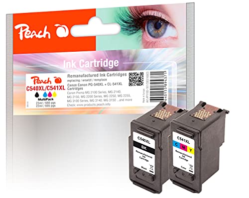 Peach C540/541 Spar Pack Druckköpfe XL (BK, C) ersetzt Canon PG-540XLBK, CL-541XLC, 5222B005, 5226B004 für z.B. Canon Pixma MG 4250, Canon Pixma MG 3600, Canon Pixma TS 5150, Canon Pixma MG 3550 von Peach