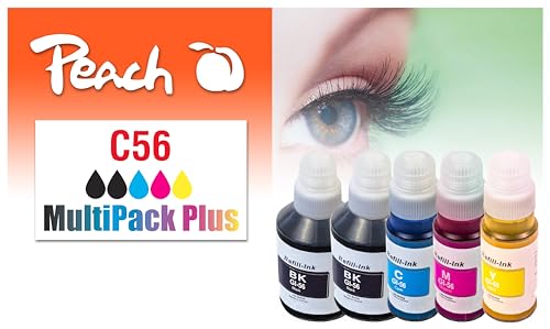 Peach C56 Spar Pack Plus Druckerpatronen (2xBK, C, M, Y) ersetzt Canon GI-56 für z.B. Canon Maxify GX 4050, Canon Maxify GX 6050, Canon Maxify GX 7050, Canon Maxify GX 7055, Canon Maxify GX 5050 von Peach