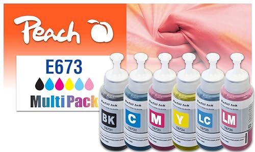 Peach E673 Spar Pack Druckerpatronen (BK, C, M, Y, LC, LM) ersetzt Epson T6737 für z.B. Epson EcoTank L 1800 ITS, Epson EcoTank L 800, Epson EcoTank L 805, Epson EcoTank L 810, Epson EcoTank L 850 von Peach