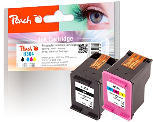 Peach H304 Spar Pack Druckköpfe (BK, C) ersetzt HP No. 304, N9K06AE, N9K05AE für z.B. HP DeskJet 3750, HP DeskJet 3720, HP DeskJet 3730, HP DeskJet Ink Advantage 3700 MFP, HP DeskJet 3732-0Z320054 von Peach