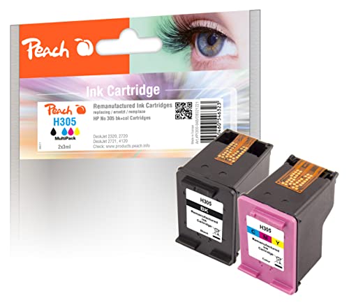 Peach H305/307 Spar Pack Druckköpfe (BK, C) ersetzt HP No. 305, 3YM61AE, 3YM60AE für z.B. HP Envy 6020, HP DeskJet 2720, HP DeskJet 2720 e, HP DeskJet 2710 e, HP Envy 6010 e, HP Envy 6030 e von Peach