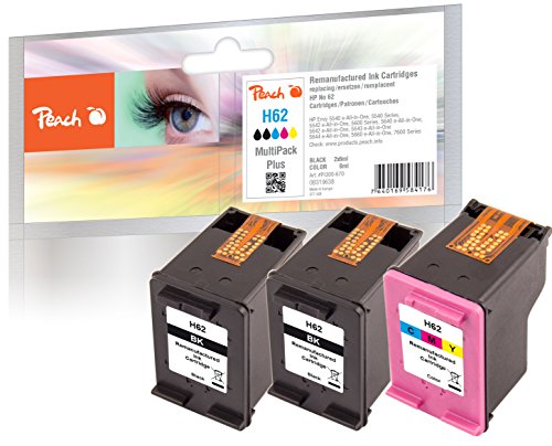 Peach H62 Spar Pack Plus Druckköpfe (2xBK, C) ersetzt HP No. 62, C2P04AE*2, C2P06AE für z.B. HP Envy 5640 e-All-in-One, HP OfficeJet 5744, HP Envy 7640 e-All-in-One, HP Envy 5644 e-All-in-One von Peach