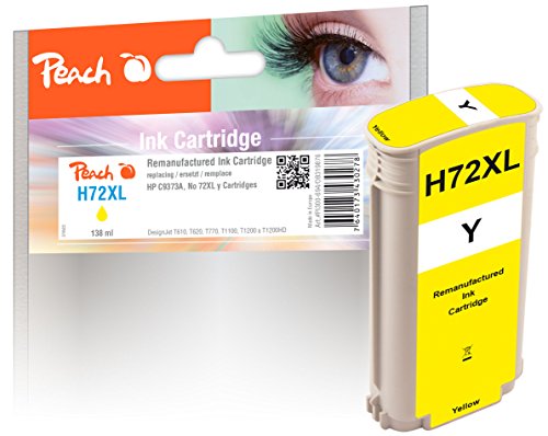 Peach H72 Druckerpatrone XL gelb ersetzt HP No. 72XL Y, C9373A für z.B. HP DesignJet T 790, HP DesignJet T 1100 24 Inch, HP DesignJet T 1100 44 Inch, HP DesignJet T 1100 MFP, HP DesignJet T 1100 von Peach