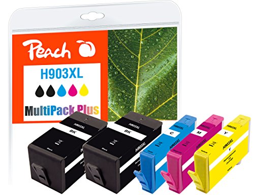 Peach H903/907 Spar Pack Plus Druckerpatronen XL (2xBK, C, M, Y) ersetzt HP No. 903XL, T6M15AE*2, T6M03AE, T6M07AE, T6M11AE - kompatibel zur neuesten Drucker Firmware - für z.B. HP OfficeJet 6950 von Peach