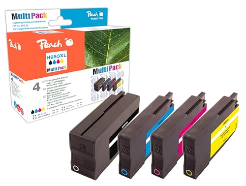 Peach H953/957 Spar Pack Druckerpatronen XL (BK, C, M, Y) ersetzt HP No. 953XL, L0S70AE, F6U16AE, F6U17AE, F6U18AE - kompatibel zur neuesten Drucker Firmware - für z.B. HP OfficeJet Pro 7740 WF von Peach