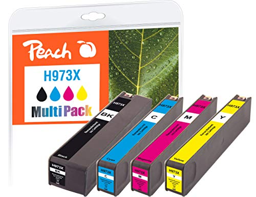 Peach 319972 H913/973 Spar Pack Druckerpatronen XL (BK, C, M, Y) ersetzt HP No. 973X, L0S07AE, F6T81AE, F6T82AE, F6T83AE - kompatibel zur neuesten Drucker Firmware - für z.B. HP PageWide Pro 477 dw von Peach