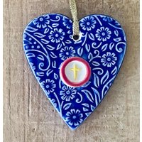 Handgefertigt Blau Floral Keramik Herz Ornament Christian Andenken Geschenk Handgefertigt Blau Floral Keramik Herz Ornament Christian Andenken Geschenk von PeachBlossomStudio