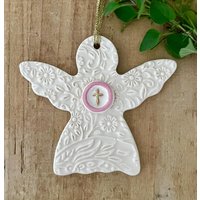 Handgemachte Keramik Engel Ornament Pink & Gold Kreuz, Religiöses Geschenk Handgemachte Keramik Engel Ornament Pink & Gold Kreuz, Religiöses Geschenk von PeachBlossomStudio