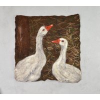 Wollmalerei - Filzmalerei Gänse/Für Ein Landhaus Rustikaler Stil Natürliche Farben Inspiration Aus Der Natur Versandfertig von PeacockFelt
