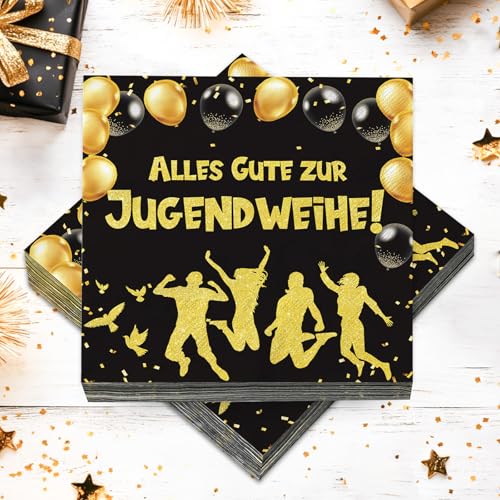 20 Stück Servietten Jugendweihe Deko, Tischdeko Jugendweihe Schwarz Gold - 33x33cm, Deko Jugendweihe Mädchen Junge Party Dekoration 20 Stück Servietten Jugendweihe Deko, Tischdeko Jugendweihe Schwarz Gold - 33x33cm, Deko Jugendweihe Mädchen Junge Party Dekoration von PeakPeek