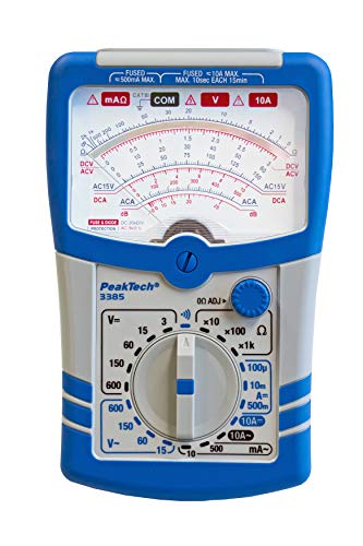 PeakTech 3385, Multimeter analog – Messgerät mit Voltmeter, Amperemeter, Durchgangsprüfer, Ohm Meter, dB, 600V AC DC 10A, geeignet für 230V Elektroinstallation, P 3385 von PeakTech