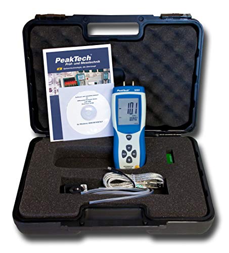 PeakTech P5150 – Differenzdruckmessgerät -344 mBar bis +344 mBar – Druckmessgerät mit USB-Anschluss – Differenzdruck-Messgerät mit 11 Einheiten wie Bar, PSI, cm/H2O, oder ft/H2O von PeakTech