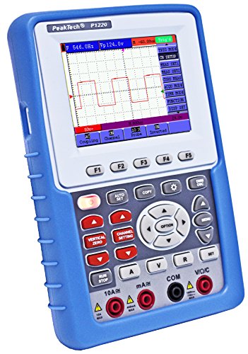 PeakTech 1220 – 1-Kanal Speicher-Oszilloskop (20MHz) & True RMS Multimeter mit USB-Schnittstelle & 3,8“ Farbdisplay, Tragbares DSO, Digitales Speicher Hand-Oszilloskop inkl. Koffer mit Zubehör von PeakTech