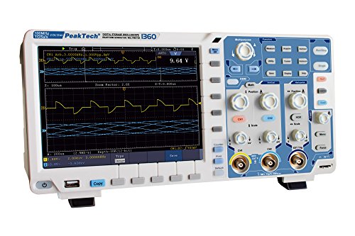 PeakTech 100 MHz 2 Kanal 12 Bit Touchscreen Digital Speicher Oszilloskop 1 GS/S mit WLAN/WiFi, USB, Lan, VGA, PC Software, Multimeter, 25 MHz Generator und Frequenzzähler, Akku Opt., 1 Stück, P 1360 von PeakTech