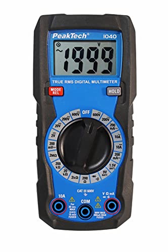 PeakTech 1040 – True RMS Digital Multimeter, Manuell-Range, 2.000 Counts, Durchgangsprüfer, Mehrfach-Messgerät, Voltmeter; 10A AC/DC - CAT III 600V, P 1040, Blau von PeakTech