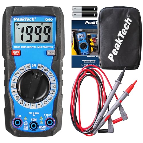 PeakTech 1040 – True RMS Digital Multimeter, Manuell-Range, 2.000 Counts, Durchgangsprüfer, Mehrfach-Messgerät, Voltmeter; 10A AC/DC - CAT III 600V, P 1040, Blau von PeakTech