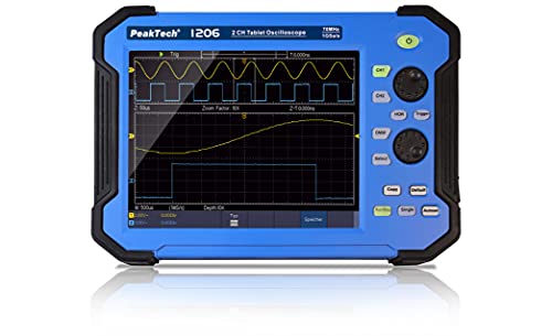 PeakTech P 1206 – Tragbares 2-Kanal Oszilloskop, Tablet oscilloscope, 8" Touchscreen, Elektronisches Messgerät, Multimeter, Digitales 70 MHz Akku Oszilloskop, max. Abtastrate 1 GS/s, 400V - CAT II von PeakTech