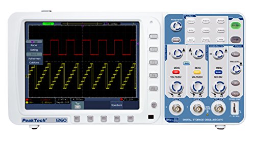PeakTech 1260 – 2-Kanal Speicher-Oszilloskop (200MHz) mit USB-, VGA-, LAN-Schnittstelle & 8“ Hochauflösendes TFT Farbdisplay, 20 Automatische Messmodi, Speicher Digital-Oszilloskop (10 Mio./Ch.) von PeakTech