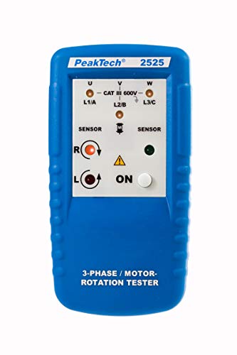 PeakTech 2525 Drehfeldmessgerät 3 Phasen, Drehrichtungsanzeiger/Digital Drehfeld Messgerät für Kraftstrom Motor und Phasenprüfer für Drehstrom, Drehfeldmesser mit LED Anzeige, P 2525 von PeakTech