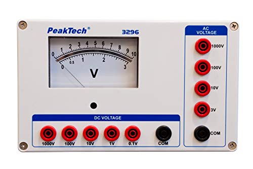 PeakTech 3296 – Analog Voltmeter ~ 1000V AC/DC, stabile Konstruktion, Geeignet für den täglichen Einsatz bei Prüf- und Messarbeiten, Einsatzbar ohne Batterie, Spiegelskala und 4mm Sicherheitsbuchsen von PeakTech