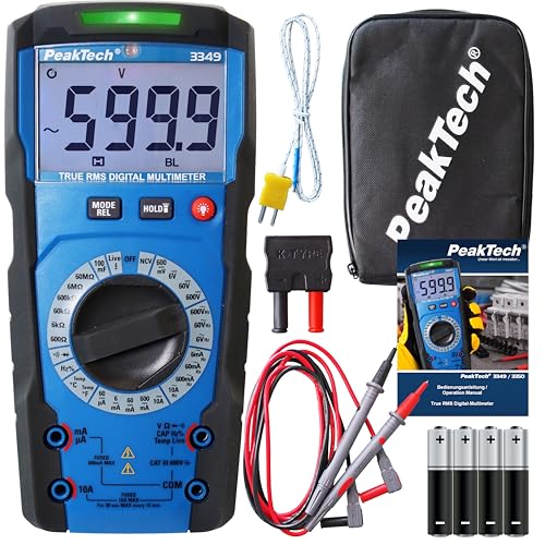 PeakTech 3349 – True RMS Digital Multimeter, Manual-Range, 6000 Counts, Durchgangsprüfer, Spannungsprüfer,Mehrfach-Messgerät, Voltmeter; 10A AC/DC - CAT III 600V, P 3349, Black von PeakTech