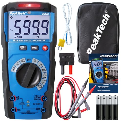 PeakTech P 3350 – True RMS Multimeter mit Digital Anzeige – Strommessgerät mit 6000 Counts – Profi-Messgerät für Elektriker mit Auto-Range Funktion – 10A AC/DC/CAT III 600V – Black von PeakTech
