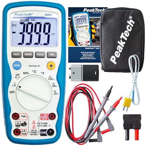 PeakTech 3355 Digital Multimeter Wasserdicht IP67 - Hochpräziser Spannungsmesser 4000 Counts, Autorange, REL-Data Hold, Durchgangsprüfer, Strommessgerät - Robustes Kfz Messgerät CAT III 1000V von PeakTech