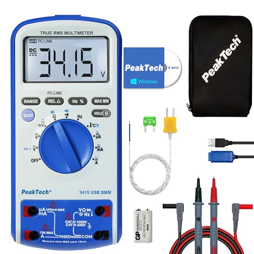PeakTech P 3415 3415 – TRUE RMS Digital Multimeter 6000 Counts mit USB, Durchgangsprüfer, Temperatur und Autorange - Cat III 1000V/ CAT IV 600V von PeakTech