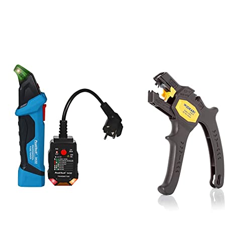 PeakTech 3432 Sicherungsfinder/Stromkreisfinder mit Steckdosentester für 230V Schuko, kontaktlose Suche, NCV Spannungsprüfer, P 3432,Blau & JOKARI 20050 Abisolierzange Super 4 plus, Schwarz, 1 Stück von PeakTech