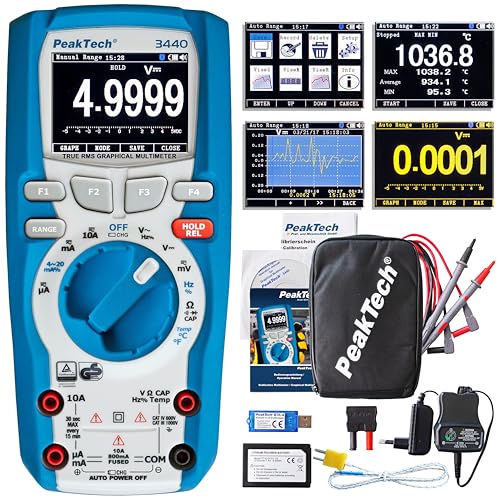 PeakTech 3440 Multimeter digital + 4.0 Bluetooth & Grafik-Display [3 Jahre Garantie] 50000 Counts, Profi digital Multimeter, TÜV/GS, Spannungsprüfer Durchgangsprüfer Spannungsmesser -CAT III 1000 V von PeakTech