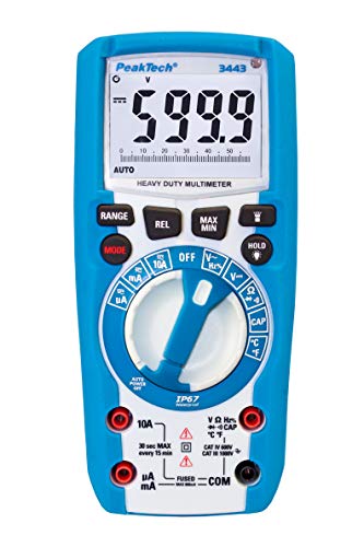 PeakTech P3443 – Wasserdichtes Digital Multimeter mit 6.000 Counts – IP67 – Strommessgerät 1000V AC/DC – Messgerät mit LCD-Display und LED-Lampe – Professionelles Multimeter digital – CAT III 1000 V von PeakTech